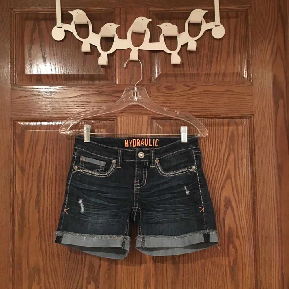 Hydraulic Distressed Jean Shorts